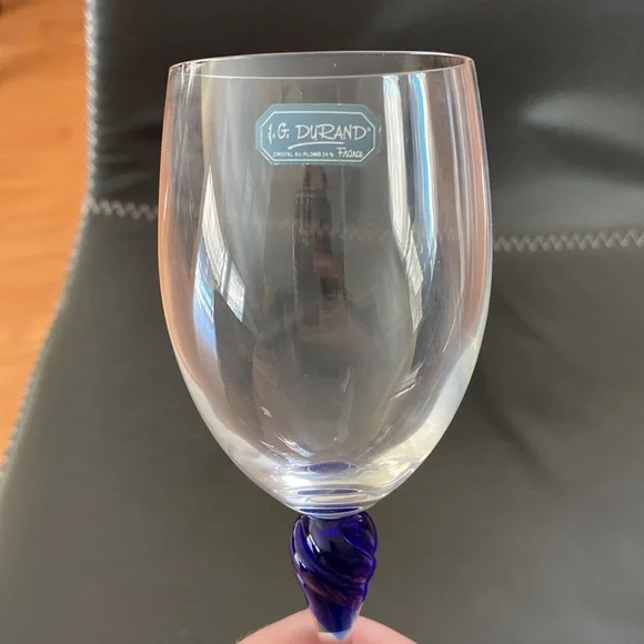 Vintage Set of 4 Cristal J.G. Durand Cobalt Blue Swirl Wine Glasses JG Crystal - Picture 3 of 6